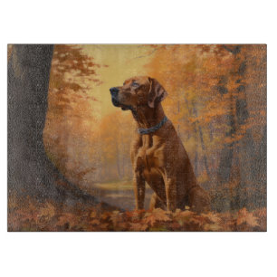Rhodesian Ridgeback  in Autumn Leaves Fall Inspire Cutting Board