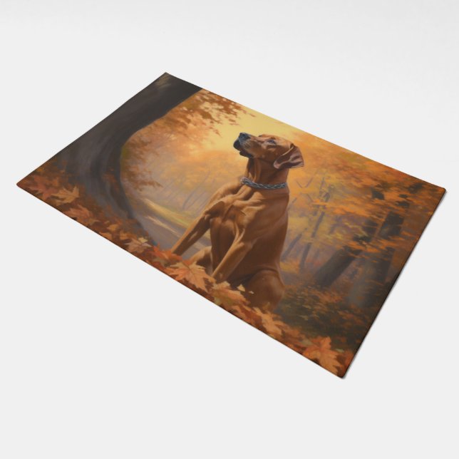 Rhodesian Ridgeback  in Autumn Leaves Fall Inspire Doormat (Angled)