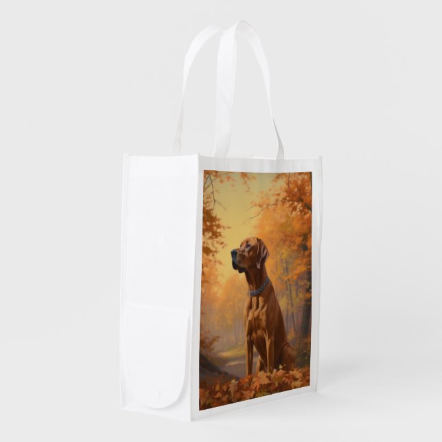 Rhodesian Ridgeback  in Autumn Leaves Fall Inspire Grocery Bag (Front Side)