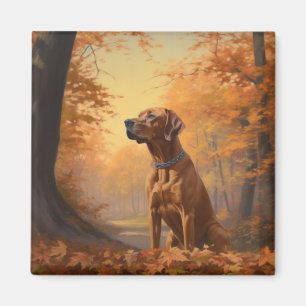 Rhodesian Ridgeback  in Autumn Leaves Fall Inspire Magnet