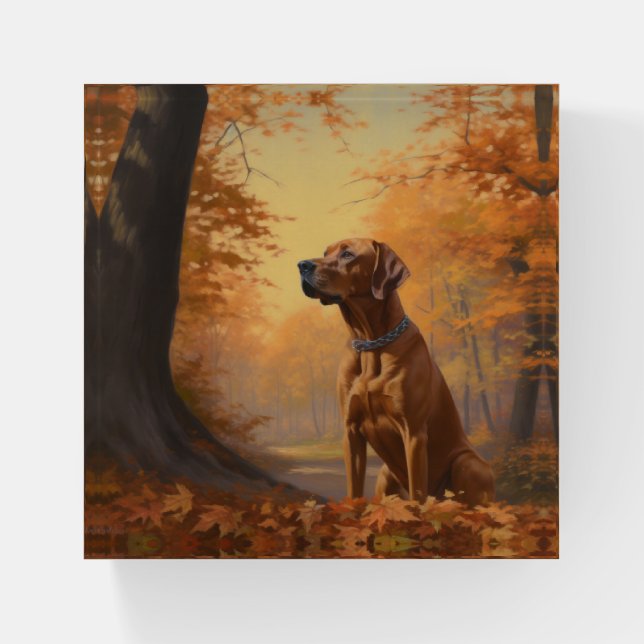 Rhodesian Ridgeback  in Autumn Leaves Fall Inspire Paperweight (Front)