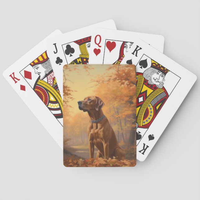 Rhodesian Ridgeback  in Autumn Leaves Fall Inspire Poker Cards (Back)