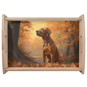 Rhodesian Ridgeback in Autumn Leaves Fall Inspire Serving Tray