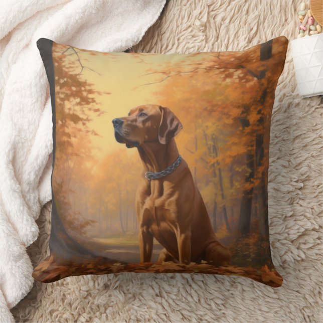 Rhodesian Ridgeback  in Autumn Leaves Fall Inspire Throw Pillow (Blanket)