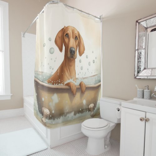 Rhodesian Ridgeback In Bathtub Watercolor Dog Art  Shower Curtain