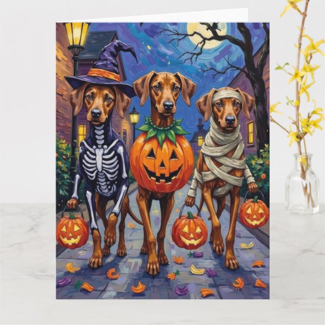 Rhodesian Ridgeback in Halloween Costumes Card (Yellow Flower)