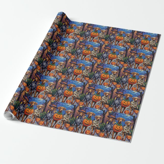 Rhodesian Ridgeback in Halloween Costumes Wrapping Paper (Unrolled)