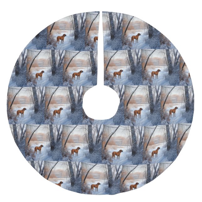 Rhodesian Ridgeback Let It Snow Christmas  Brushed Polyester Tree Skirt (Front)