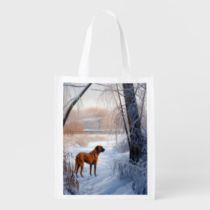 Rhodesian Ridgeback Let It Snow Christmas Grocery Bag