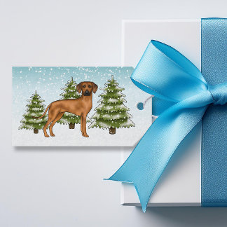 Rhodesian Ridgeback Lion Dog Snowy Winter Forest Gift Tags