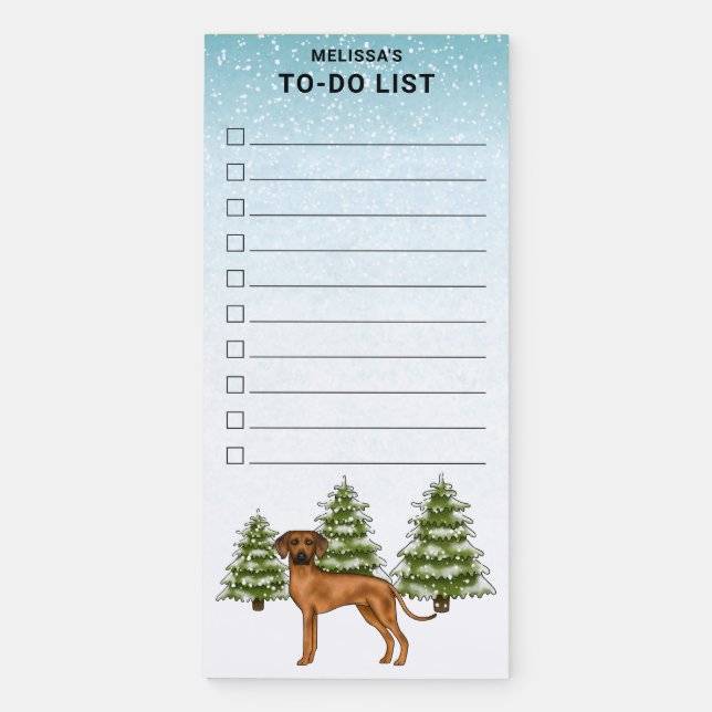 Rhodesian Ridgeback Lion Dog Snowy Winter Forest Magnetic Notepad (Front)