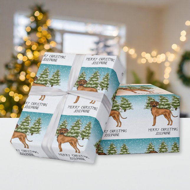 Rhodesian Ridgeback Lion Dog Snowy Winter Forest Wrapping Paper (Creator Uploaded)