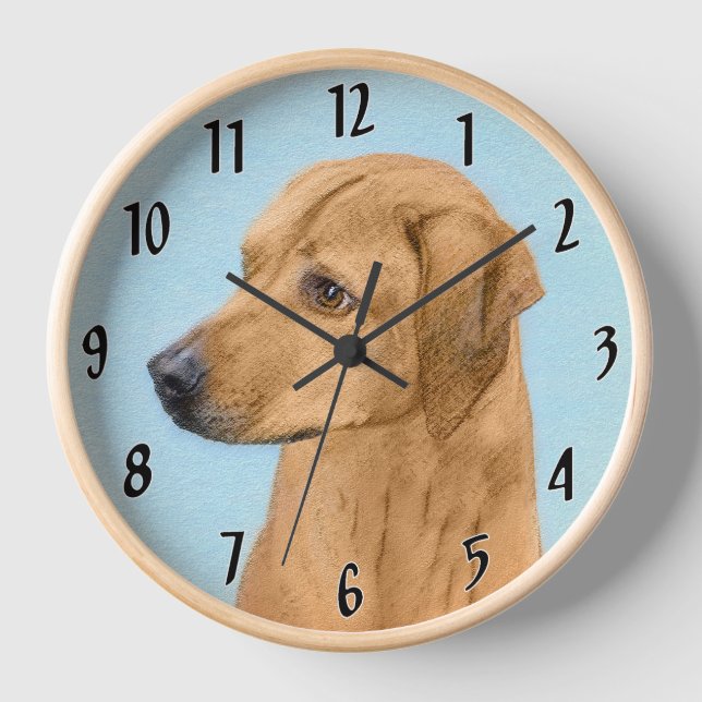 Rhodesian Ridgeback Painting - Original Dog Art Clock (Front)