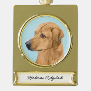 Rhodesian Ridgeback Painting - Original Dog Art Go Gold Plated Banner Ornament