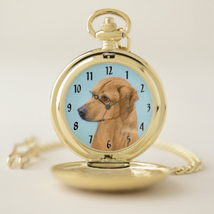 Rhodesian Ridgeback Painting - Original Dog Art Pocket Watch