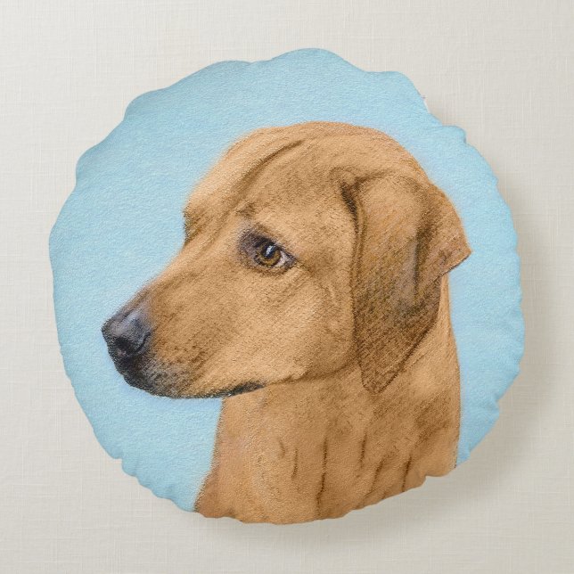 Rhodesian Ridgeback Painting - Original Dog Art Round Pillow (Back)