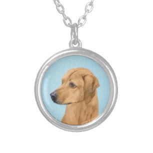 Rhodesian Ridgeback Painting - Original Dog Art Silver Plated Necklace