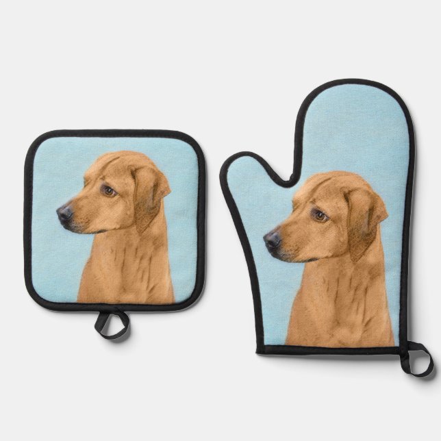 Rhodesian Ridgeback Painting Red Wheaten Dog Art Oven Mitt & Pot Holder Set (Front)