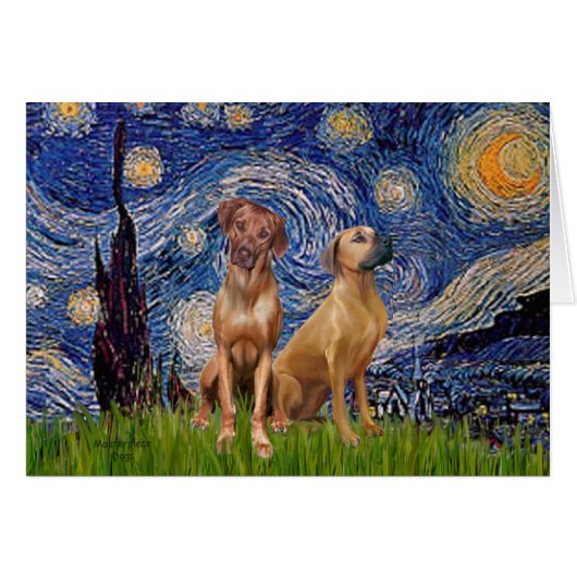 Rhodesian Ridgeback Pair - Starry Night Cards (Front Horizontal)