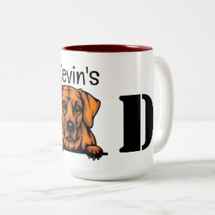 Rhodesian Ridgeback Peeking Personalized Dad Two-Tone Coffee Mug
