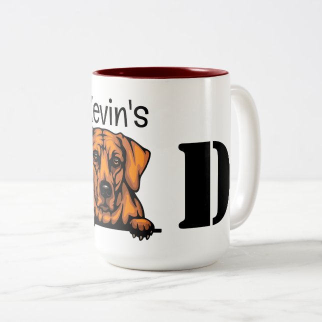  Rhodesian Ridgeback Peeking Personalized Dad  Two-Tone Coffee Mug (Front Right)