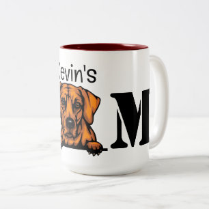 Rhodesian Ridgeback Peeking Personalized Mom Two-Tone Coffee Mug