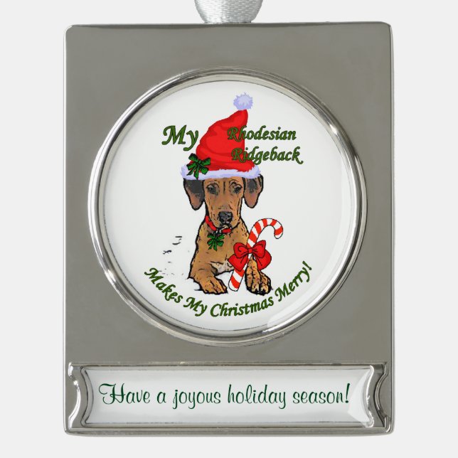 Rhodesian Ridgeback Personalized Christmas Silver Plated Banner Ornament (Front)