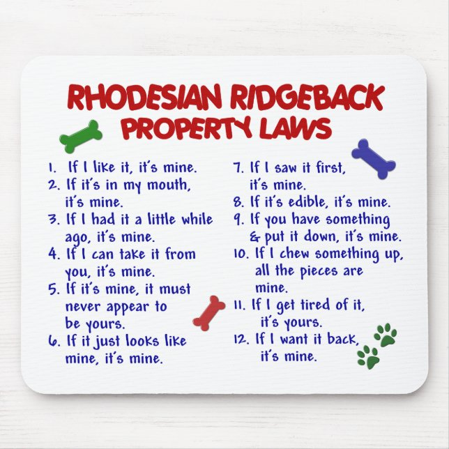 RHODESIAN RIDGEBACK Property Laws 2 Mouse Pad (Front)