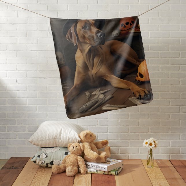 Rhodesian Ridgeback Pumpkins Halloween Scary Baby Blanket (In Situ)
