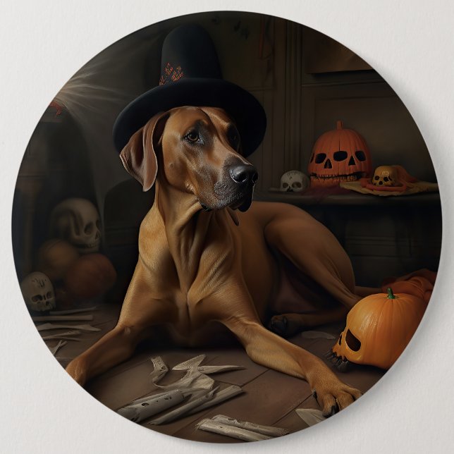Rhodesian Ridgeback Pumpkins Halloween Scary Button (Front)