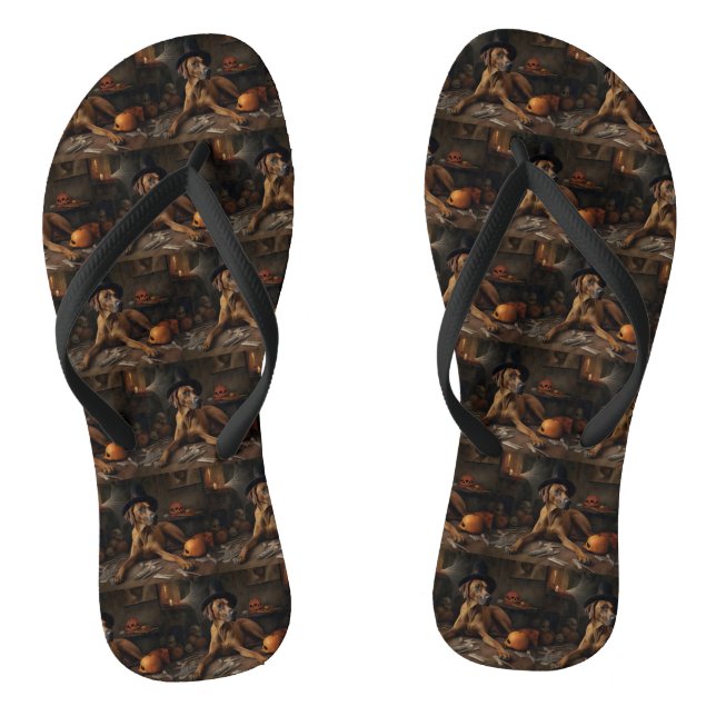 Rhodesian Ridgeback Pumpkins Halloween Scary Flip Flops (Footbed)