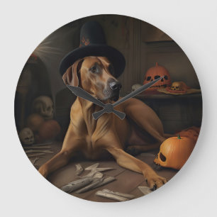 Rhodesian Ridgeback Pumpkins Halloween Scary Large Clock