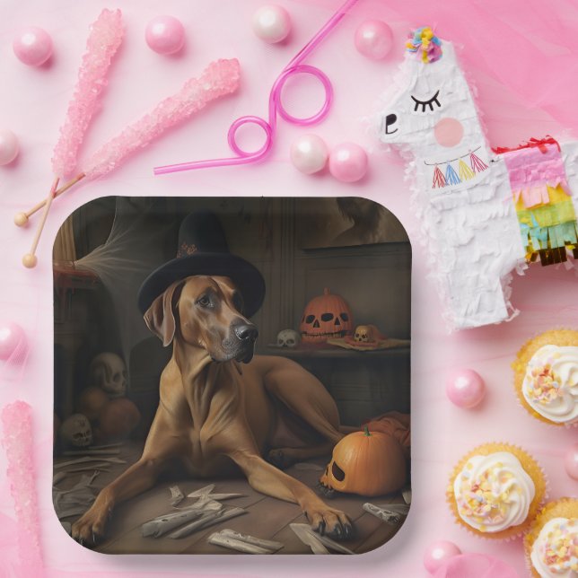 Rhodesian Ridgeback Pumpkins Halloween Scary Paper Plates (Party)