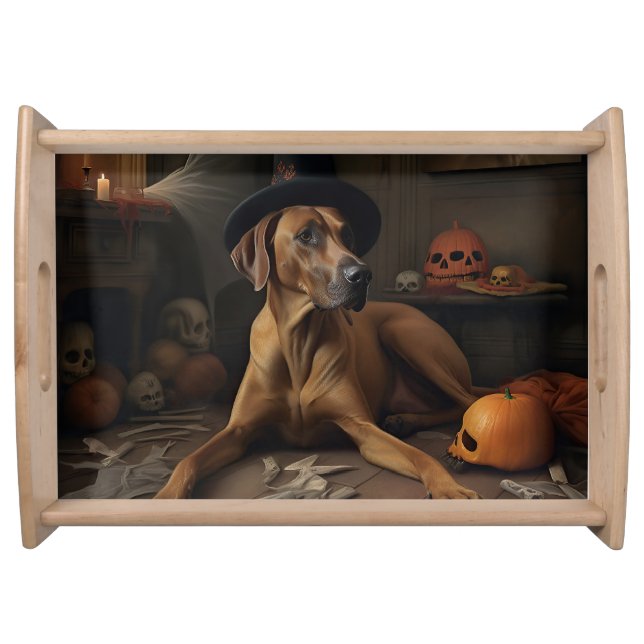 Rhodesian Ridgeback Pumpkins Halloween Scary Serving Tray (Front)