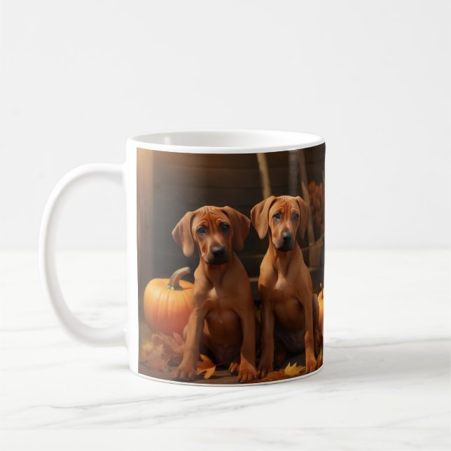 Rhodesian Ridgeback Puppy Autumn Delight Pumpkin  Coffee Mug (Left)
