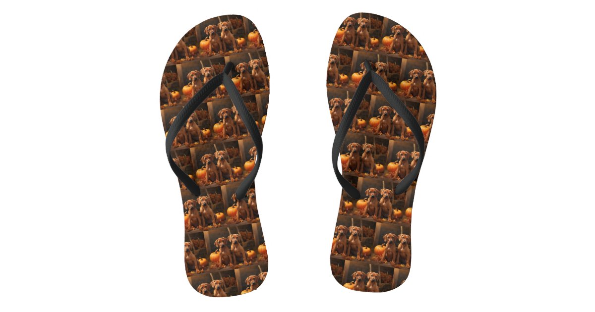 Rhodesian Ridgeback Puppy Autumn Delight Pumpkin Flip Flops | Zazzle