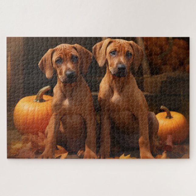 Rhodesian Ridgeback Puppy Autumn Delight Pumpkin  Jigsaw Puzzle (Horizontal)