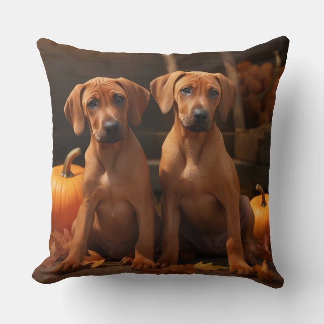 Rhodesian Ridgeback Puppy Autumn Delight Pumpkin  Throw Pillow (Front)
