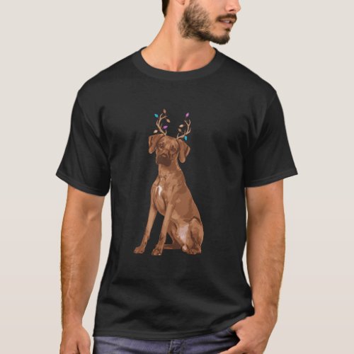 Rhodesian Ridgeback Reindeer Christmas Dog T_Shirt