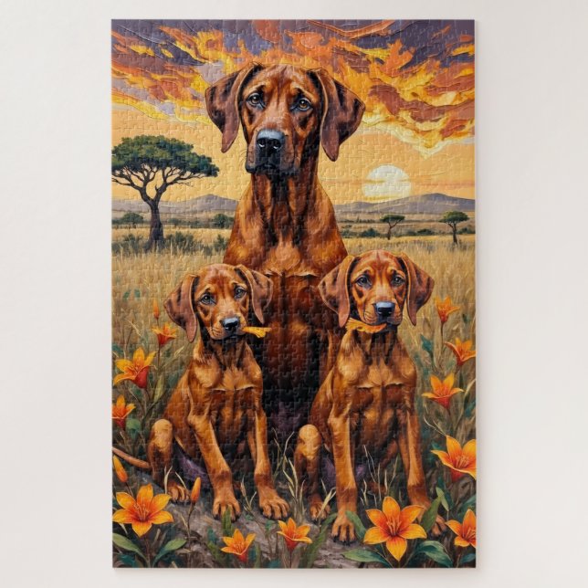 Rhodesian Ridgeback Savanna Sunset Art Jigsaw Puzzle (Vertical)