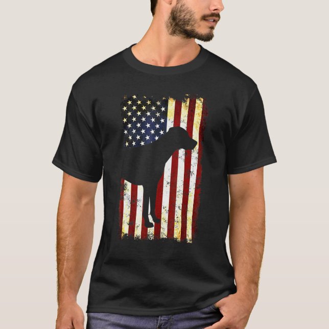 Rhodesian Ridgeback Silhouette American Flag 4th o T-Shirt (Front)