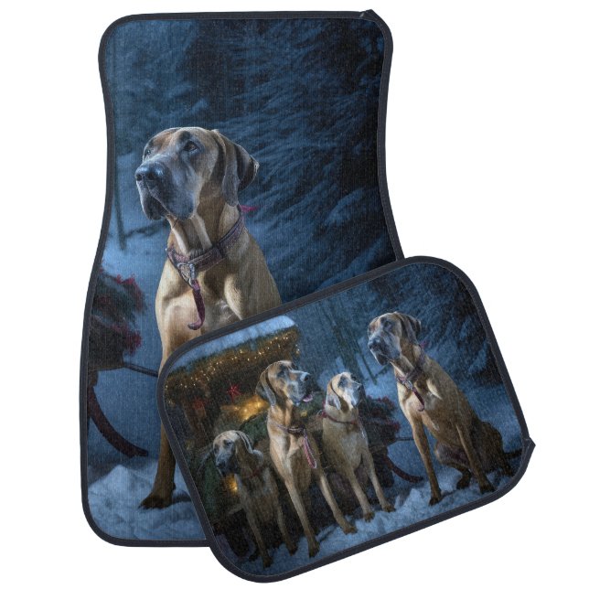 Rhodesian Ridgeback Snowy Sleigh Christmas Decor Car Floor Mat (Set)