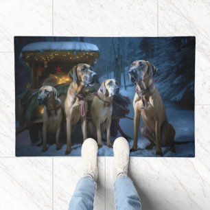 Rhodesian Ridgeback Snowy Sleigh Christmas Decor Doormat