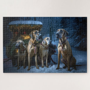 Rhodesian Ridgeback Snowy Sleigh Christmas Decor Jigsaw Puzzle