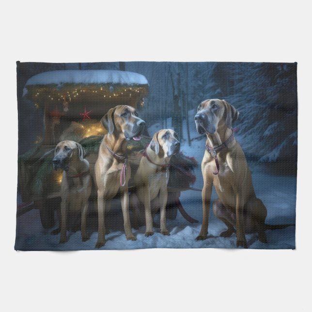 Rhodesian Ridgeback Snowy Sleigh Christmas Decor Kitchen Towel (Horizontal)