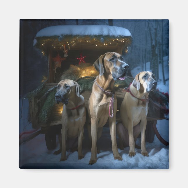 Rhodesian Ridgeback Snowy Sleigh Christmas Decor Magnet (Front)