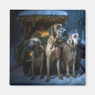 Rhodesian Ridgeback Snowy Sleigh Christmas Decor Magnet