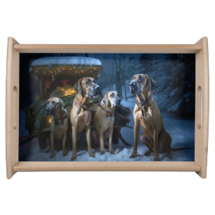Rhodesian Ridgeback Snowy Sleigh Christmas Decor Serving Tray