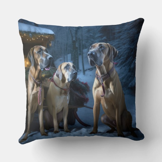 Rhodesian Ridgeback Snowy Sleigh Christmas Decor Throw Pillow (Back)