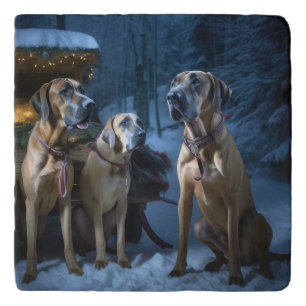 Rhodesian Ridgeback Snowy Sleigh Christmas Decor Trivet